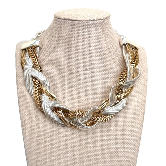 Unbranded Jewelry - Chunky Two Tone Braided Cobra Chain Collar Necklace Gold Silver Mesh Statement